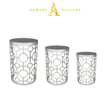 Silver Mirrored Nest of Tables - Style 3 - Armani Gallery