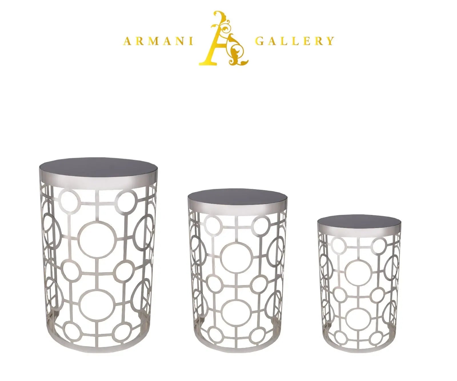 Silver Mirrored Nest of Tables - Style 3 - Armani Gallery