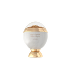 The image shows an elegant perfume bottle designed in the shape of an ornate sphere. The bottle is predominantly white with gold accents, including a gold base and a gold band around the middle. The top half of the bottle is transparent, showcasing intricate floral decorations inside. The label on the front reads "Souvenir Floral Bouquet by Afnan" in stylish, gold lettering.