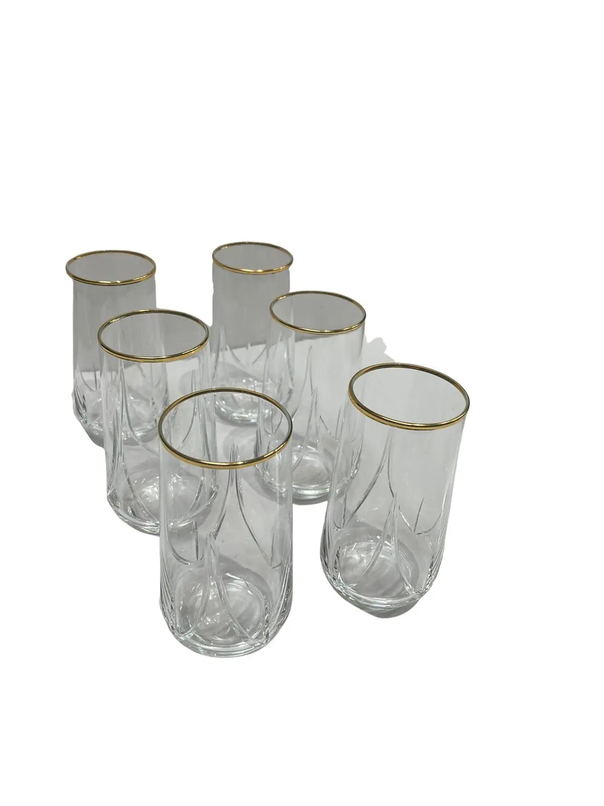 Tall Drinking Clear Glass Set Patterned and Thick Gold Band 6pcs LAL376 -  Armani Gallery -  Armani Gallery
