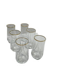 Tall Drinking Clear Glass Set Patterned and Thick Gold Band 6pcs LAL376 -  Armani Gallery -  Armani Gallery