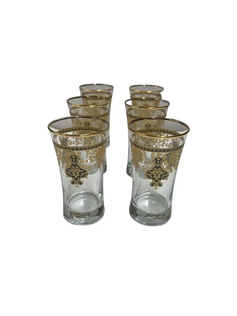 Tall Drinking Glass Set With Grey Morroccan Border 6pcs 420055 -  Armani Gallery -  Armani Gallery