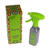  The image features a "Tawasul" water-based air freshener set, consisting of a vibrant green packaging box and a grey spray bottle with a green trigger. The box is adorned with a colorful geometric Islamic pattern and the brand "Nabeel" at the top. The name "Tawasul" is prominently displayed on both the box and the bottle's label, suggesting a Middle Eastern themed product. The label on the bottle echoes the design elements from the box, and it is specified that the air freshener is free from alcohol.