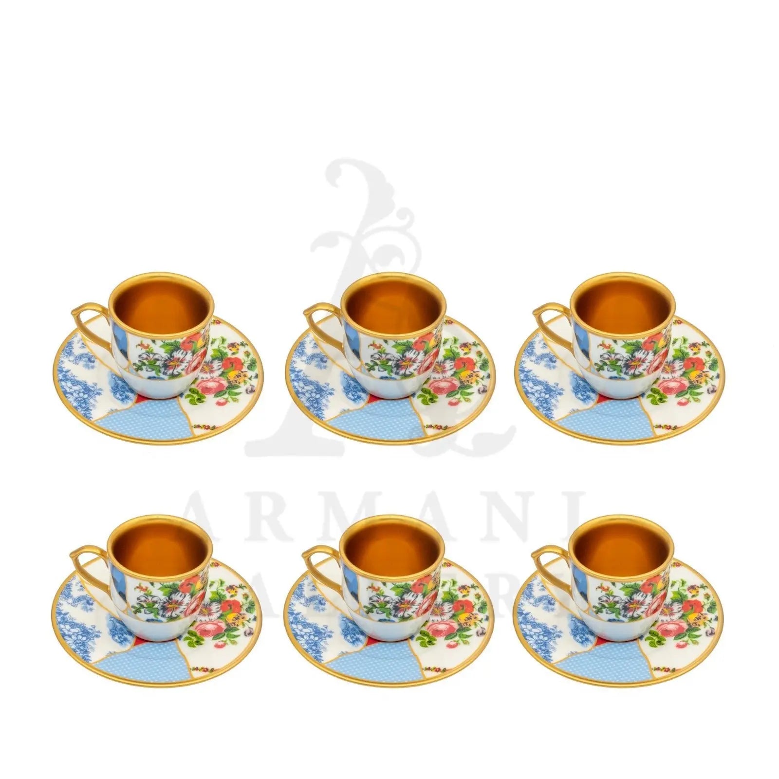 Turkish Coffee Set Floral White and Blue 12 Pcs - Armani Gallery