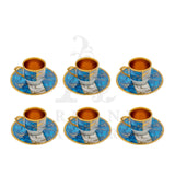 Turkish Coffee Set Marble Blue Gold Rim 12 Pcs - Armani Gallery