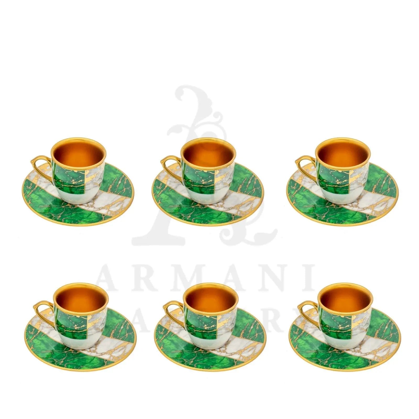 Turkish Coffee Set Marble Green Gold Rim 12 Pcs - Armani Gallery