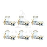 Turkish Coffee and Tea Sets Floral White and Blue 18 Pcs - Armani Gallery