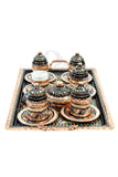 Turkish Traditional Hand Made Laser Etched Copper Coffee Set - 6 Cups, Sweets Bowl & Tray - Armani Gallery