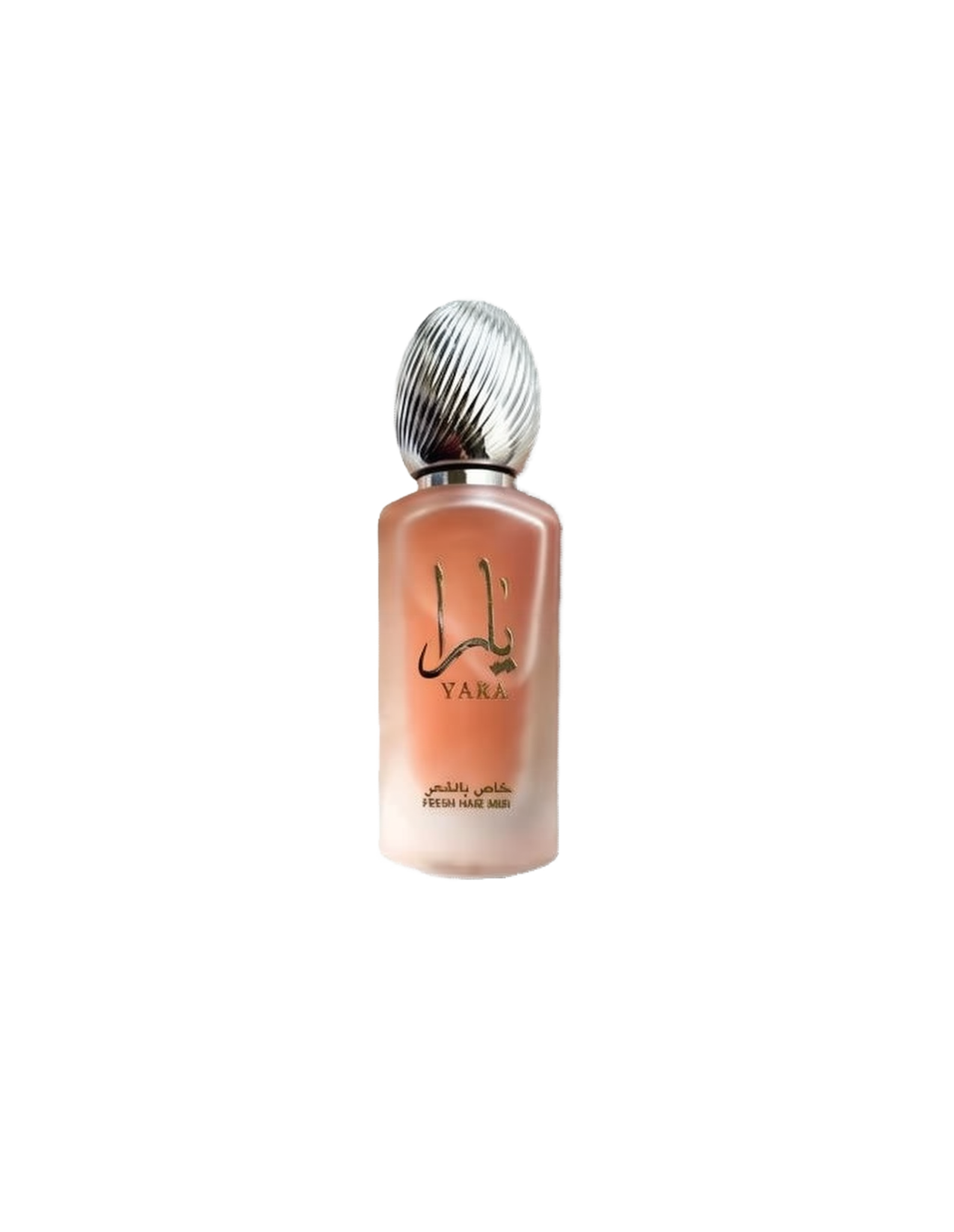 The image shows a frosted glass perfume bottle with a metallic, ribbed cap. The bottle has a soft pink hue and features the label "YARA" in both English and Arabic scripts. Below the brand name, it states "FRESH HAIR MIST" in smaller English lettering, along with Arabic translation. The design of the bottle suggests a delicate and feminine hair fragrance product.