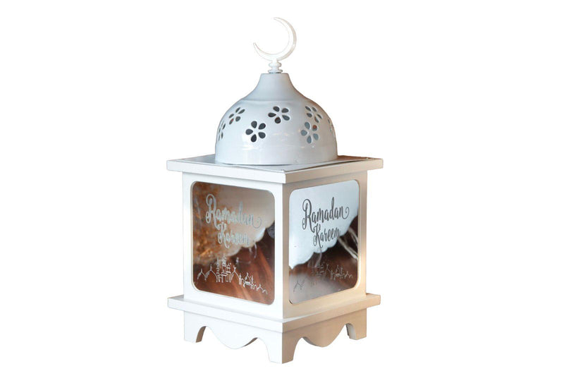 LED Lit Square Oil Lamp White Ramadan