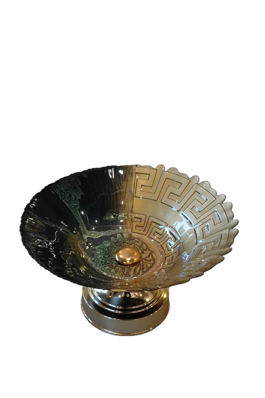 Pedestal Deco 2 Tier 30cm/21cm Glass Fruit Bowl Versace Pattern