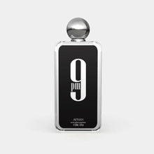 Afnan 9PM men’s eau de parfum 100 ml, front view of sleek black-label bottle with chrome sphere cap