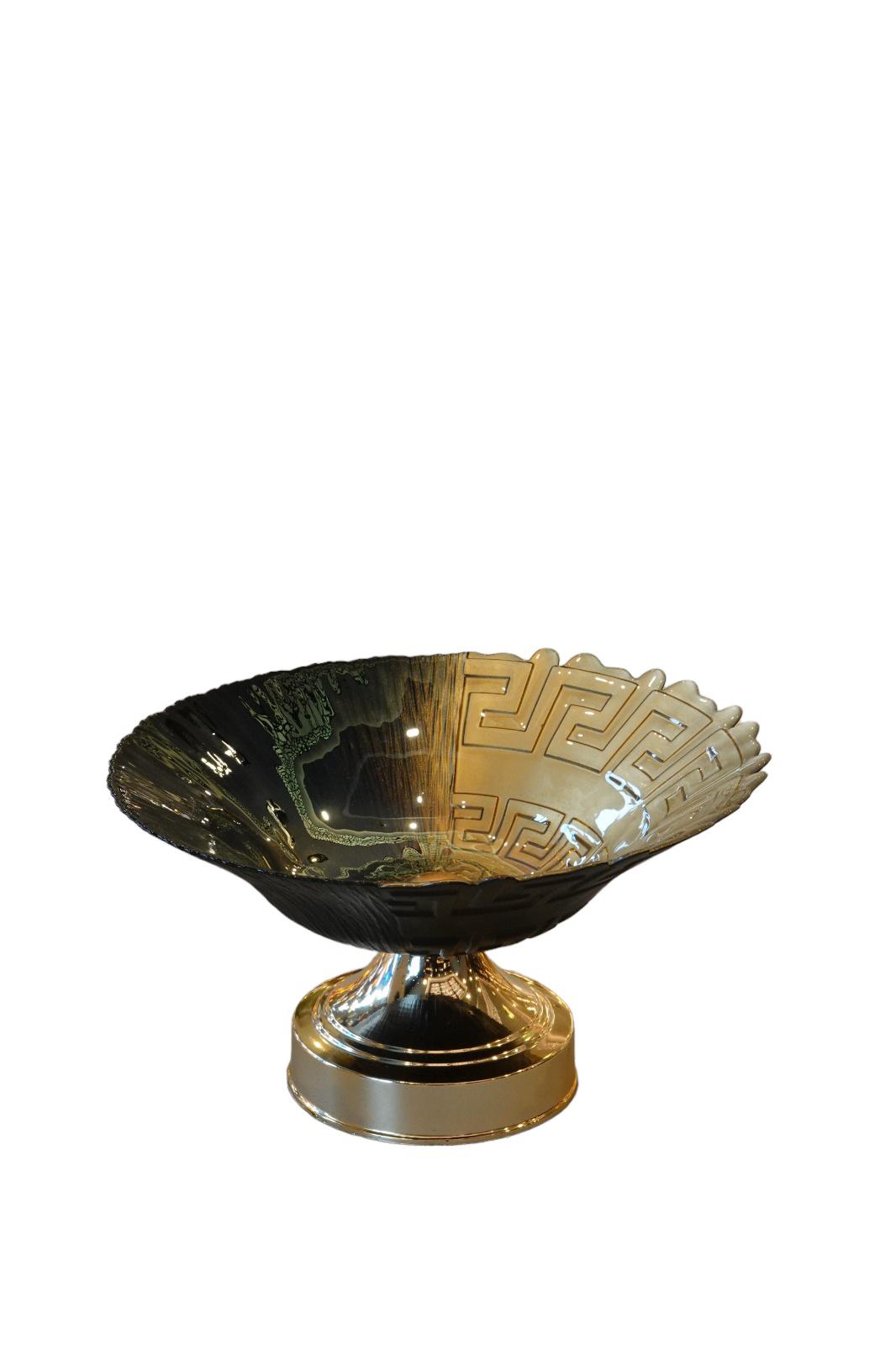 Pedestal Deco 2 Tier 30cm/21cm Glass Fruit Bowl Versace Pattern